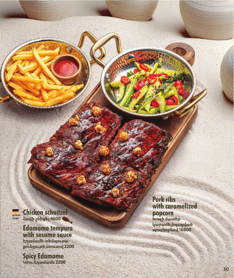 Pork ribs with caramelized popcorn